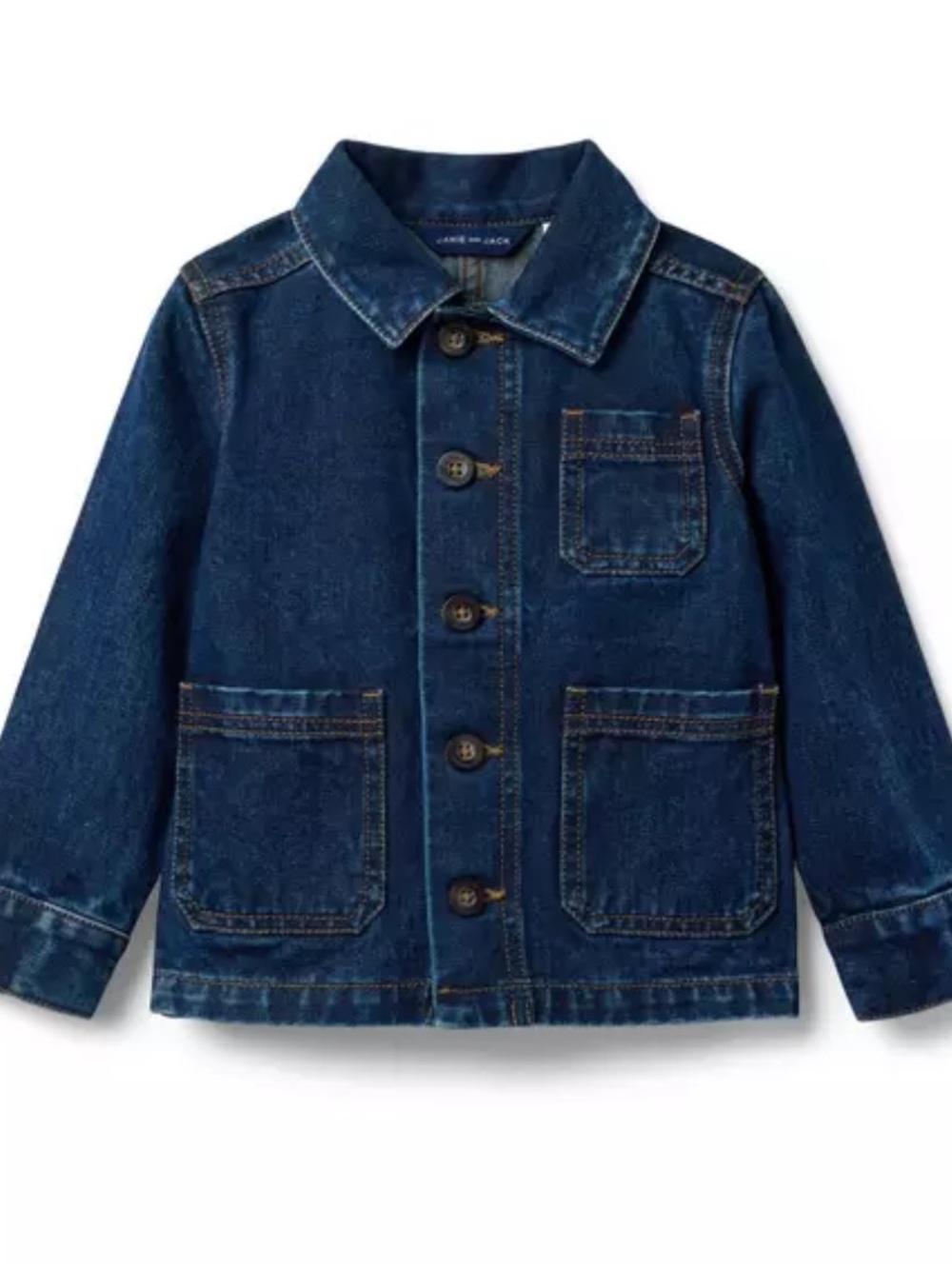 Janie And Jack Denim Chore Jacket Boys Sz 5-6 YO 100% Cotton Dark Wash Fall Coat